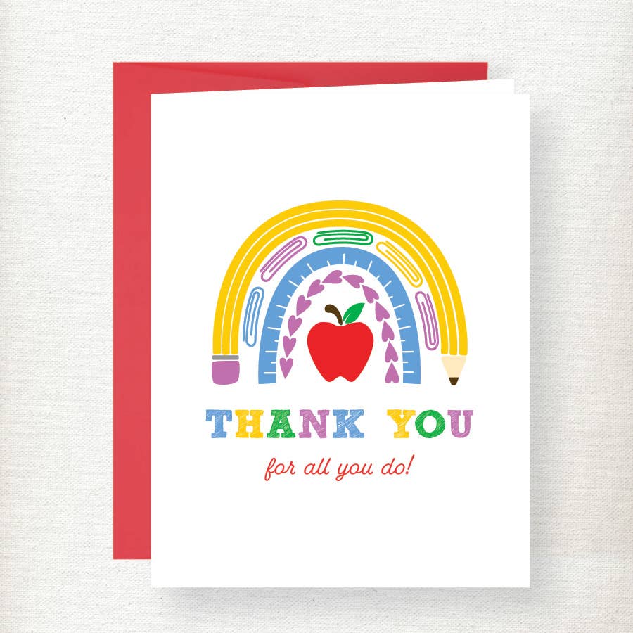 Rainbow Pencil Teacher Greeting Card