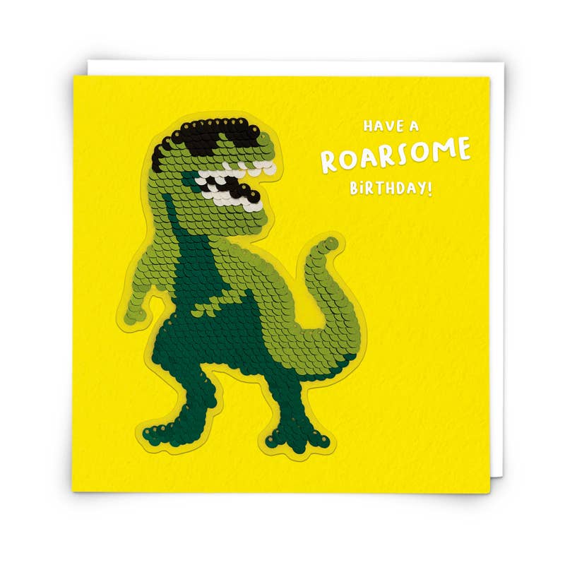 T Rex Card with Reusable Reversible Sequin Patch