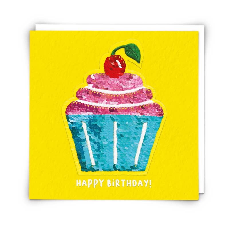 Cupcake Birthday Card with Reusable Reversible Sequin Patch