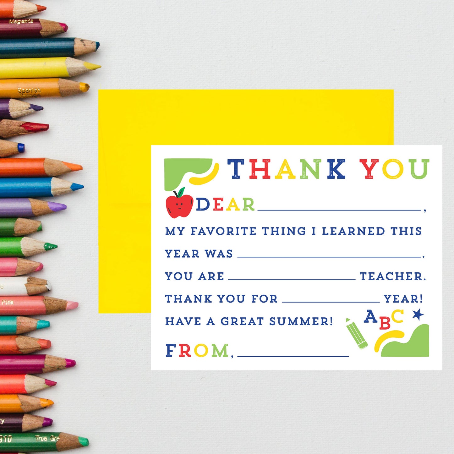Kids Teacher Fill in Thank You Note Card