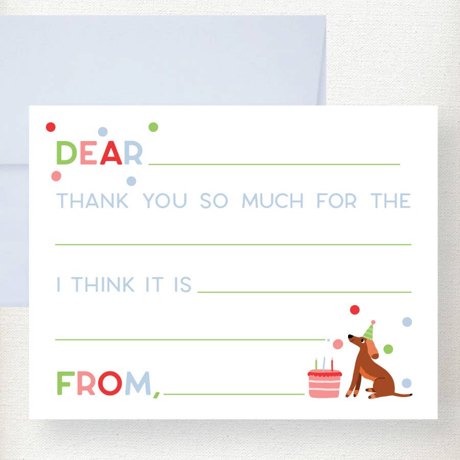 Kids Polka Dot Dog Fill in Thank You Note Card