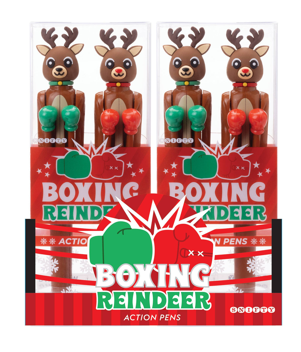 BOXING REINDEER ACTION PENS DISPLAY OF 8