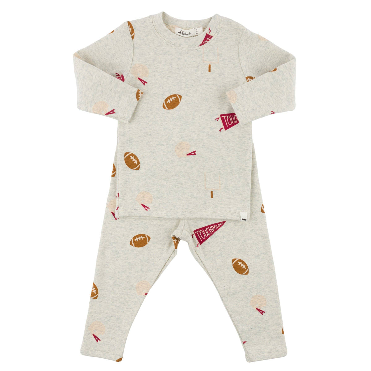 Oh baby! Two Piece Set - Football Print - Oatmeal Heather: Oatmeal Heather / 0-3 mo