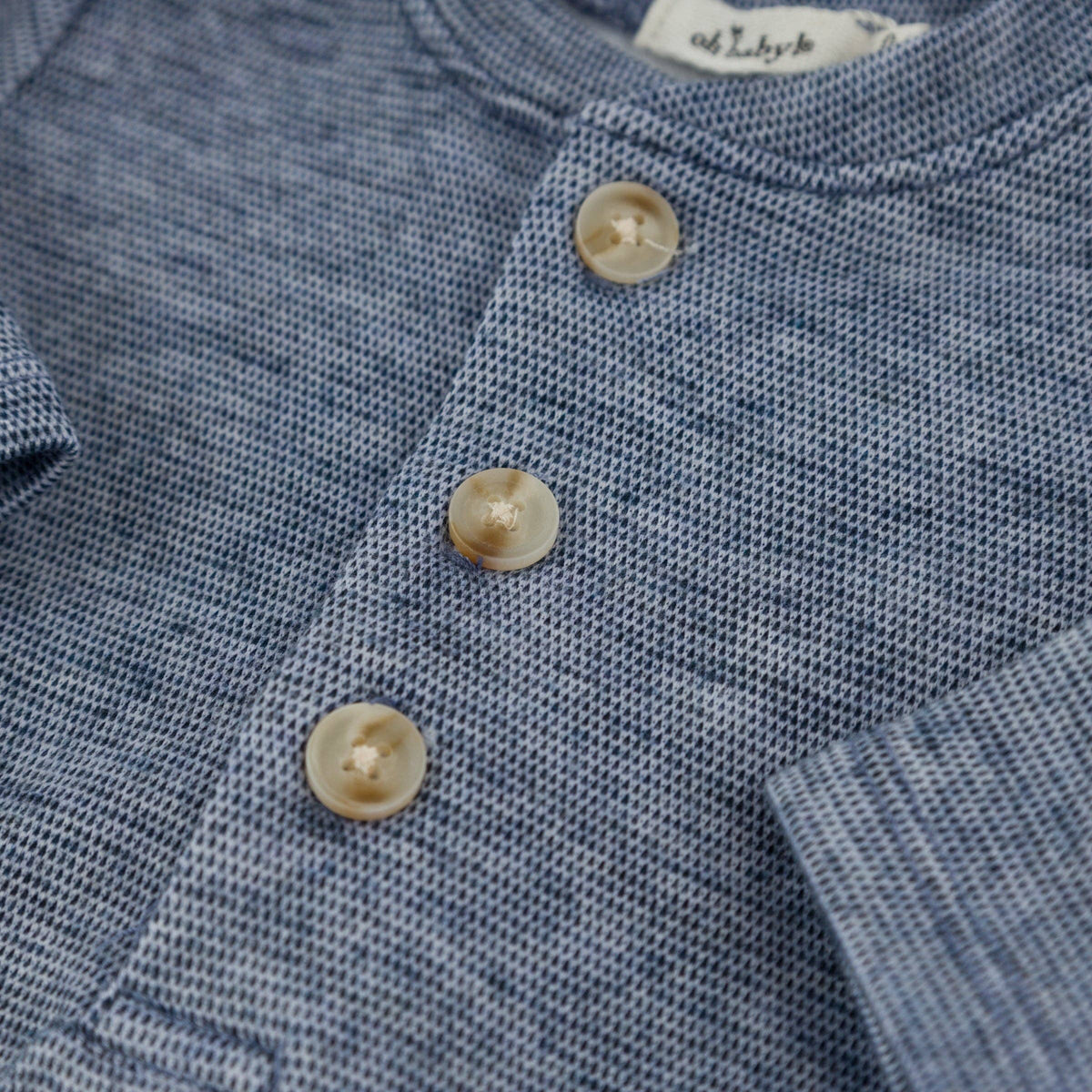 Honeycomb Henley Elbow Patch 2pc Set: Denim / 3-6 mo