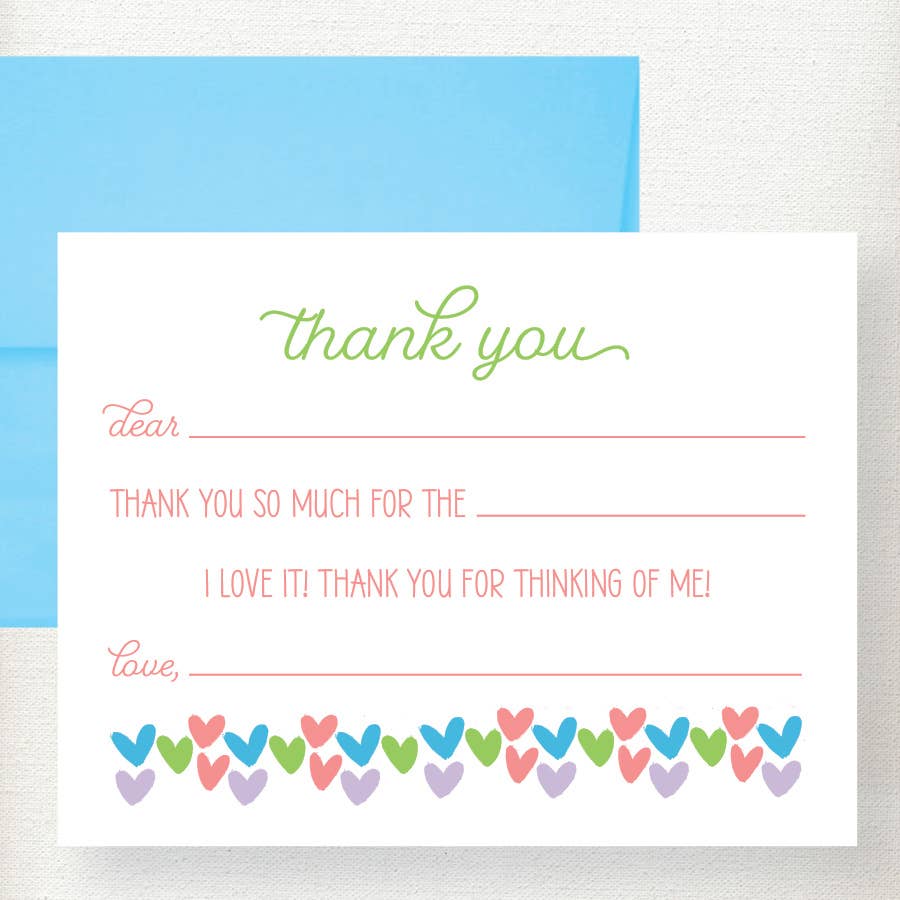 Kids Hearts Fill in Thank You Note Card