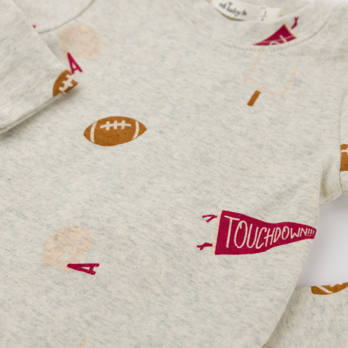 Oh baby! Two Piece Set - Football Print - Oatmeal Heather: Oatmeal Heather / 0-3 mo