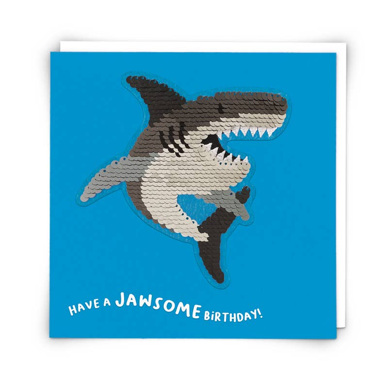 Shark Children's Birthday Card with Reversible Sequin Patch