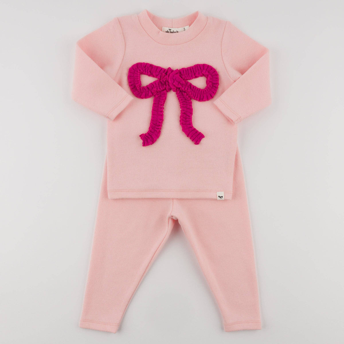 Hot Pink Ruffle Bow Baby Rib 2pc Set: Pink / 3-6 mo