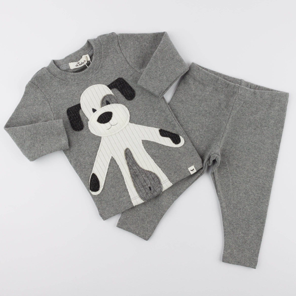Oh baby! Two Piece Set - Large Puppy Cream Applique - Coal: Coal / 0-3 mo