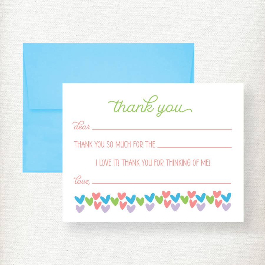 Kids Hearts Fill in Thank You Note Card