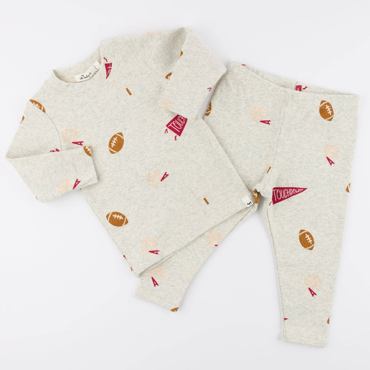 Oh baby! Two Piece Set - Football Print - Oatmeal Heather: Oatmeal Heather / 0-3 mo