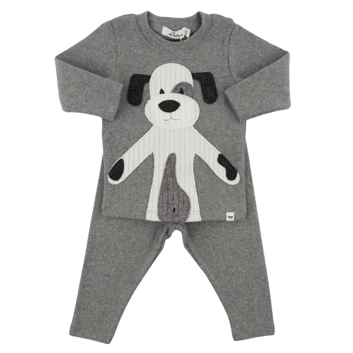 Oh baby! Two Piece Set - Large Puppy Cream Applique - Coal: Coal / 0-3 mo