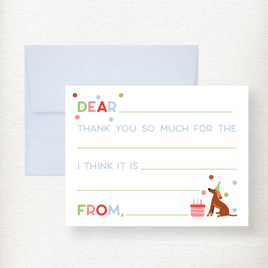 Kids Polka Dot Dog Fill in Thank You Note Card