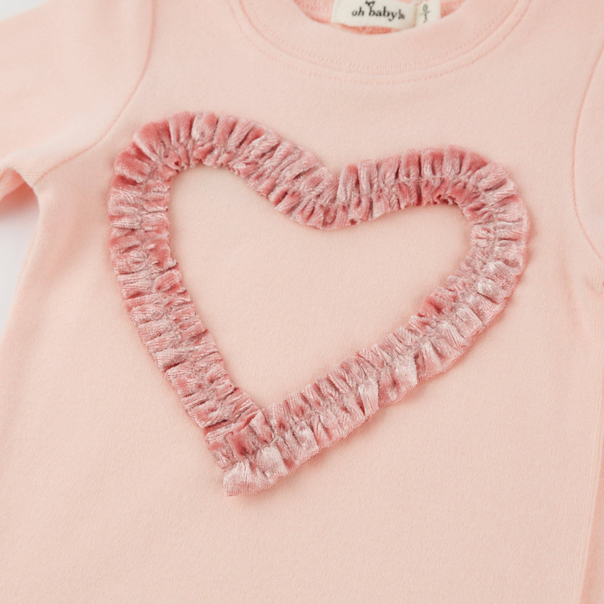 Pink Velvet Ruffle Heart Baby Rib 2pc Set: Pale Pink / 3-6 mo